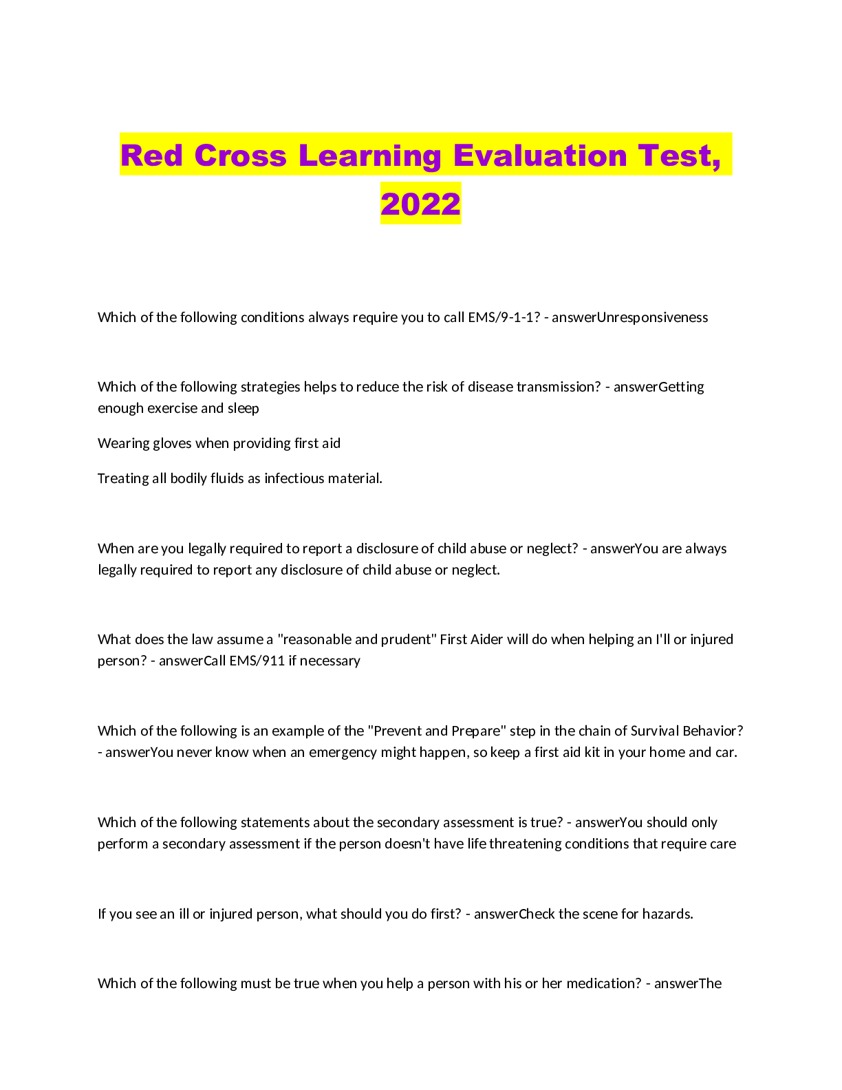 Preview image of Red Cross Learning Evaluation Test, 2022 document